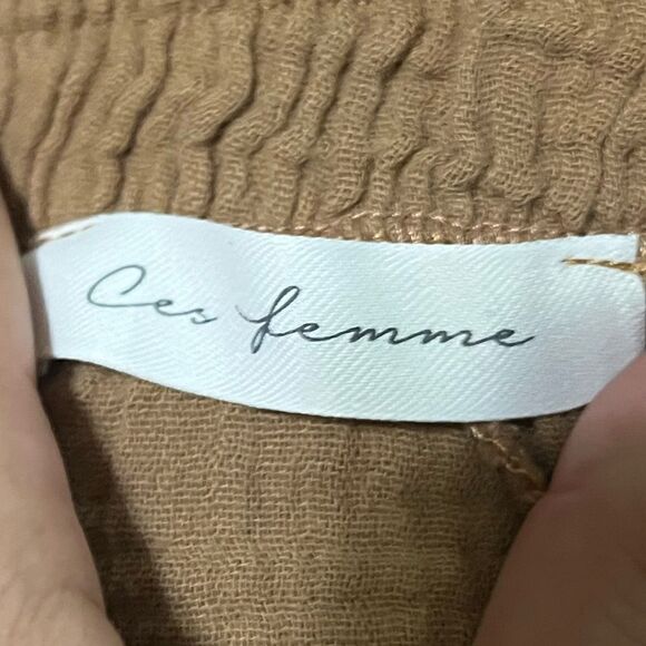 Ces Femme Women's Caramel Woven Romper. Size Medium. - Picture 9 of 9